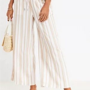 LOFT Emory Cream and Tan Striped Wide-Leg Pants
